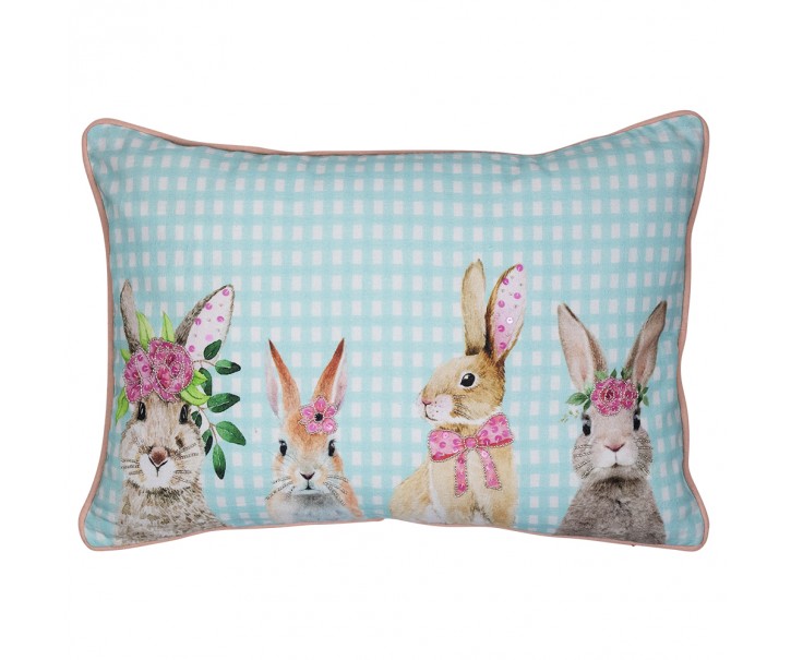 Modrý károvaný polštář s králíčky Rabbio - 45*15*35cm Mars & More 