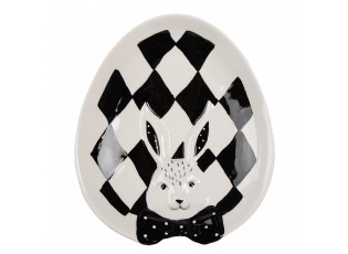 Černobílý keramický dezertní talířek Black&White Bunny - 21*18*4 cm