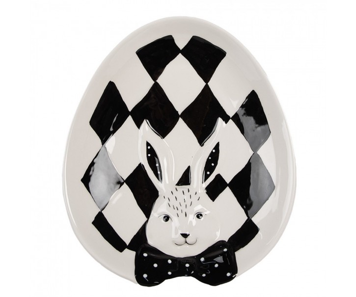 Černobílý keramický dezertní talířek Black&White Bunny - 21*18*4 cm Clayre & Eef