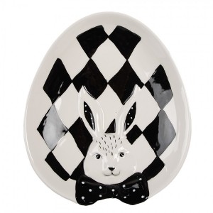 Černobílý keramický dezertní talířek Black&White Bunny - 21*18*4 cm