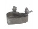 Šedý plechový květináč ve tvaru srdce s ptáčky - 14*12*7 cm Clayre & Eef
