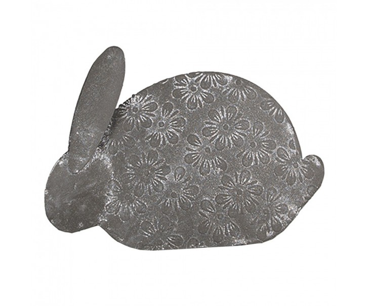 Šedá antik plechová figurka králík s květy - 16*4*11 cm Clayre & Eef