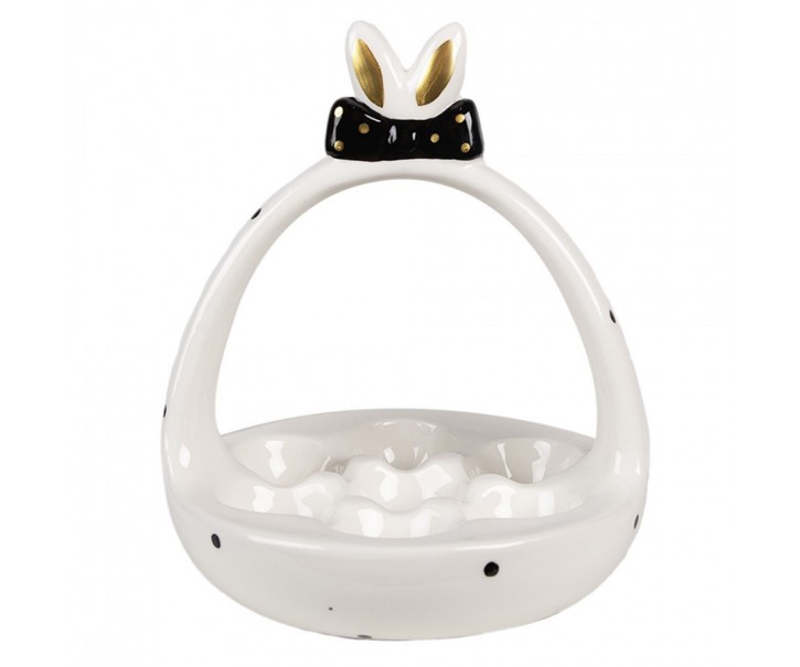Černobílý keramický stojan na vajíčka Black&White Bunny - Ø 16*19 cm Clayre & Eef