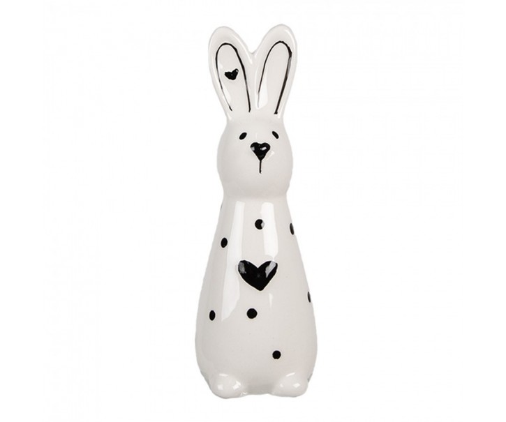 Bílo-černá keramická dekorace králíček se srdíčkem - 5*4*13 cm Clayre & Eef