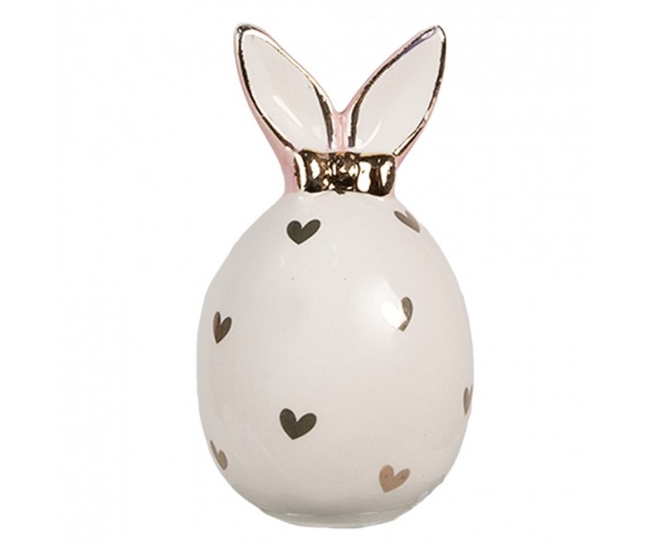 Růžovobílé keramické dekorační vajíčko Rabbit Heart - Ø 5x9 cm Clayre & Eef
