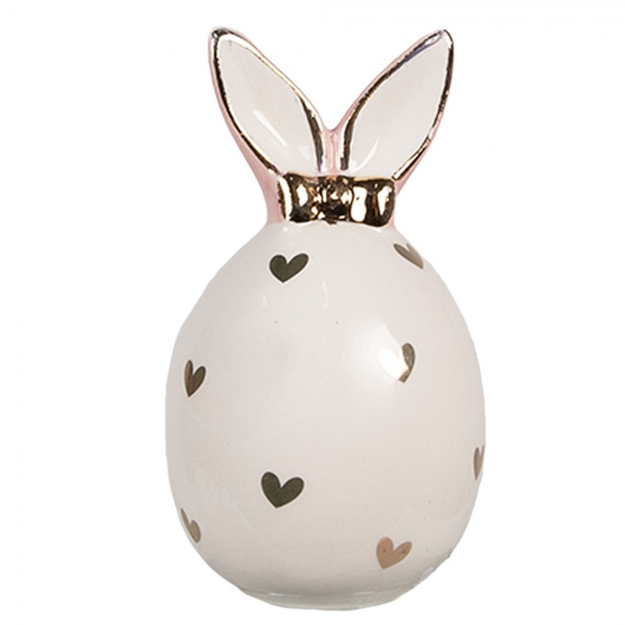 Růžovobílé keramické dekorační vajíčko Rabbit Heart - Ø 5x9 cm