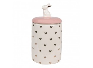 Růžovobílá keramická dóza s víkem Rabbit Heart - Ø 13x30 cm