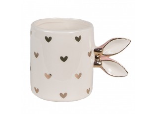 Růžovobílý keramický hrneček Rabbit Heart - 13*9*9 cm / 300 ml