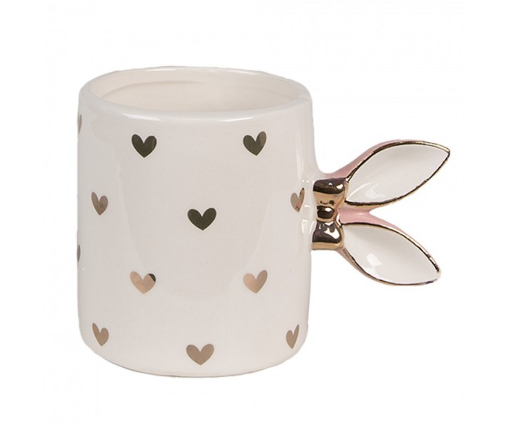 Růžovobílý keramický hrneček Rabbit Heart - 13*9*9 cm / 300 ml Clayre & Eef