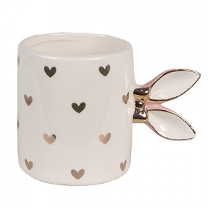 Růžovobílý keramický hrneček Rabbit Heart - 13*9*9 cm / 300 ml