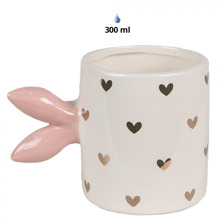 Růžovobílý keramický hrneček Rabbit Heart - 13*9*9 cm / 300 ml Clayre & Eef Růžovobílý keramický hrneček Rabbit Heart - 13*9*9 cm / 300 ml Clayre & Eef