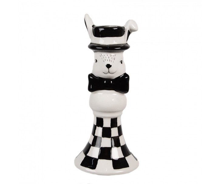 Černobílý keramický svícen Black&White Bunny - Ø 7*17 cm Clayre & Eef