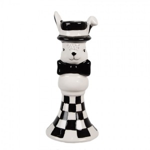 Černobílý keramický svícen Black&White Bunny - Ø 7*17 cm