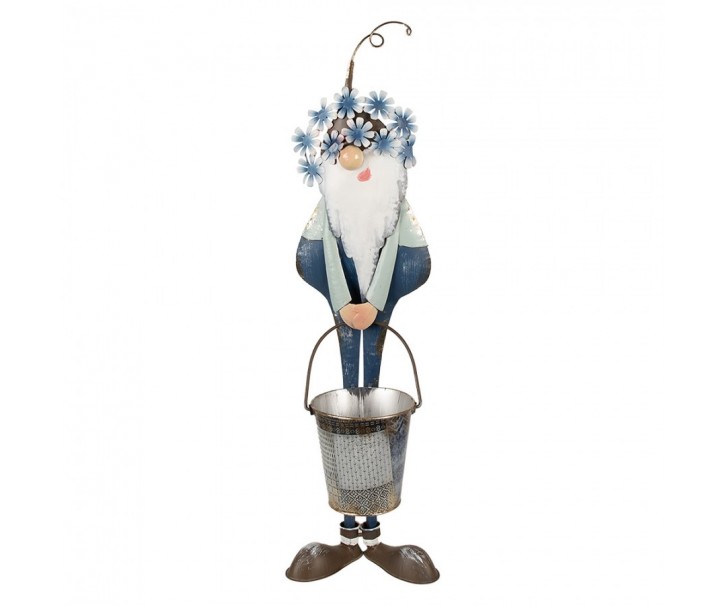 Kovová modrá dekorativní figurka skřítek s kbelíkem - 19*18*67 cm Clayre & Eef