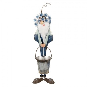 Kovová modrá dekorativní figurka skřítek s kbelíkem - 19*18*67 cm