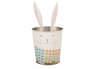 Plechový obal na květináč / držák na příbory hlava králíčka - Ø 12*23 cm