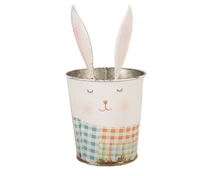 Plechový obal na květináč / držák na příbory hlava králíčka - Ø 12*23 cm