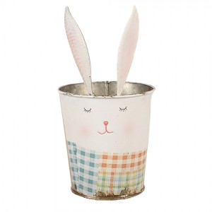 Plechový obal na květináč / držák na příbory hlava králíčka - Ø 12*23 cm 