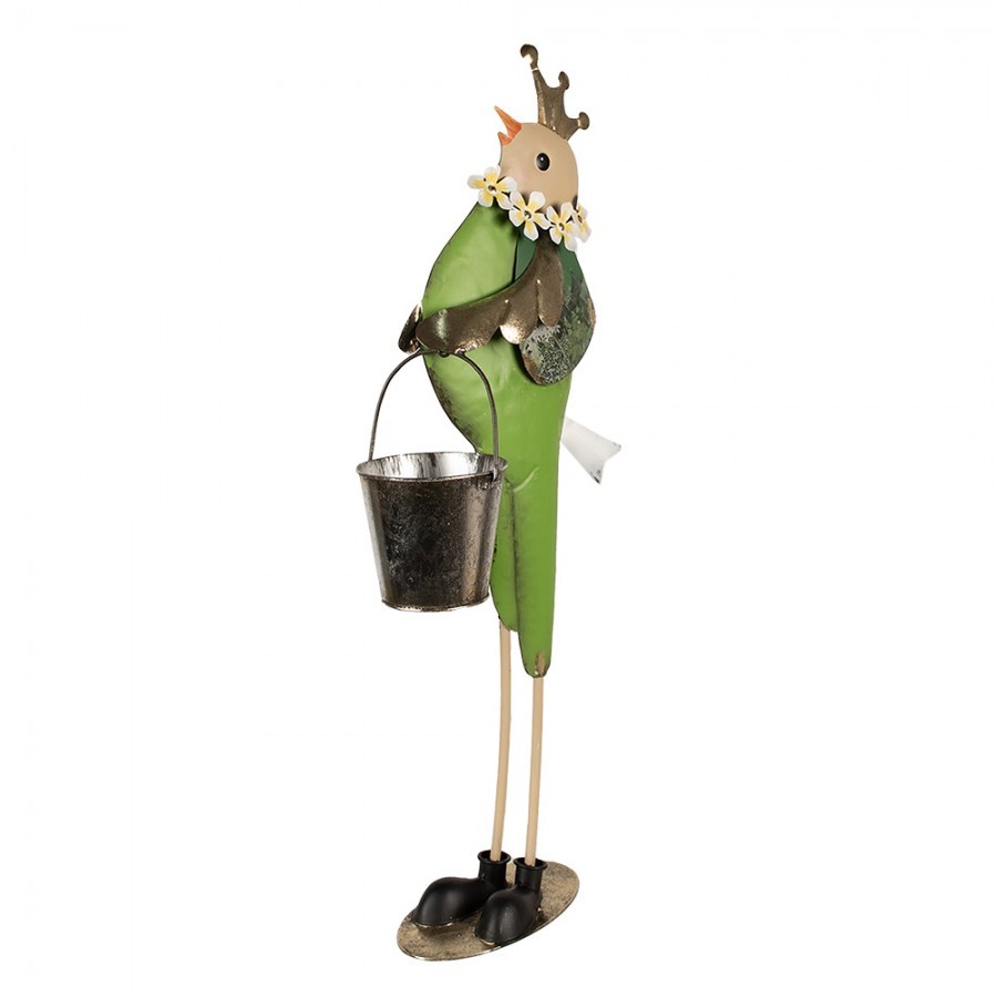 Kovová zelená dekorativní figurka ptáček s kbelíkem - 30*15*83 cm Clayre & Eef Kovová zelená dekorativní figurka ptáček s kbelíkem - 30*15*83 cm Clayre & Eef