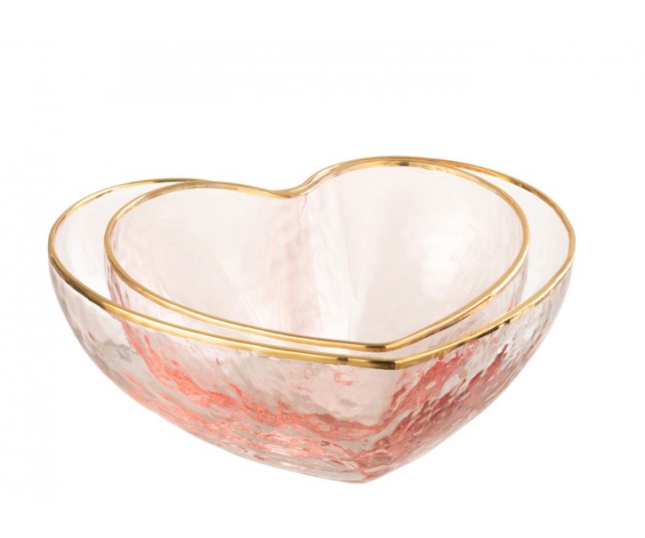 Set 2ks růžová skleněná miska ve tvaru srdce Heart - 15*115*5,5/ 12*12*5 cm J-Line by Jolipa