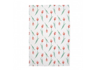 Bílá bavlněná kuchyňská utěrka s tulipány - 47*70 cm