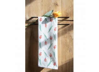 Bílá bavlněná kuchyňská utěrka s tulipány - 47*70 cm