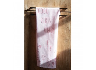 Růžová bavlněná utěrka s kytičkami Good Vibes Only - 47*70 cm