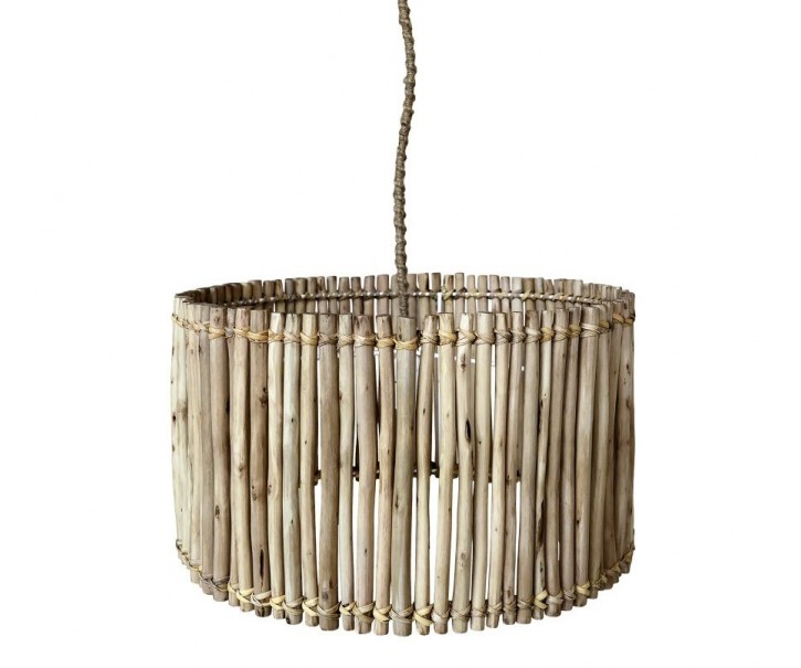 Přírodní závěsné světlo s dřevěným stínidlem Eucalypt - Ø 50*28cm/ E27/ 40W Chic Antique