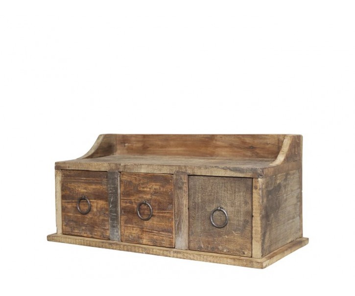 Hnědá antik dřevěná polička se šuplíčky Grimaud Unit - 36*13*15 cm Chic Antique
