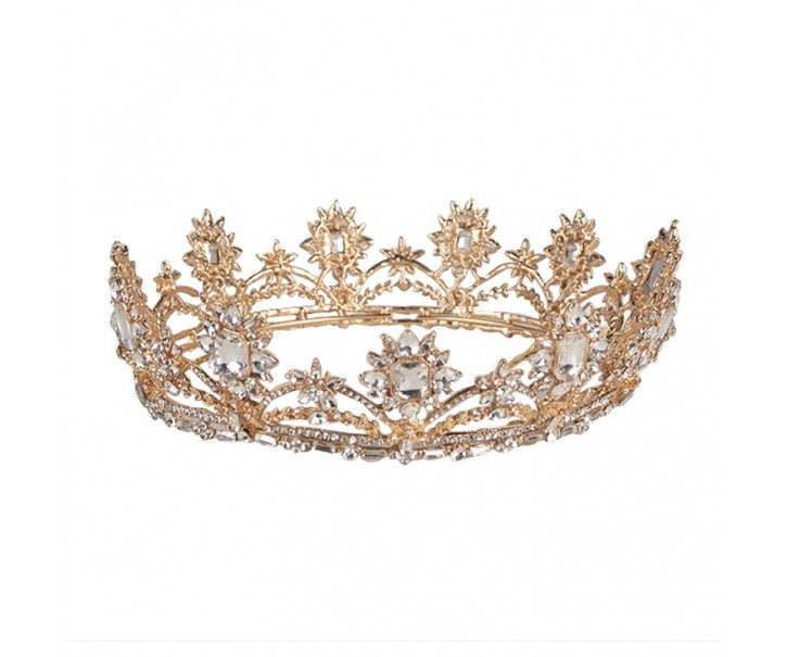 Zlatá kovová korunka s krystaly Princess - Ø 15*6 cm Clayre & Eef