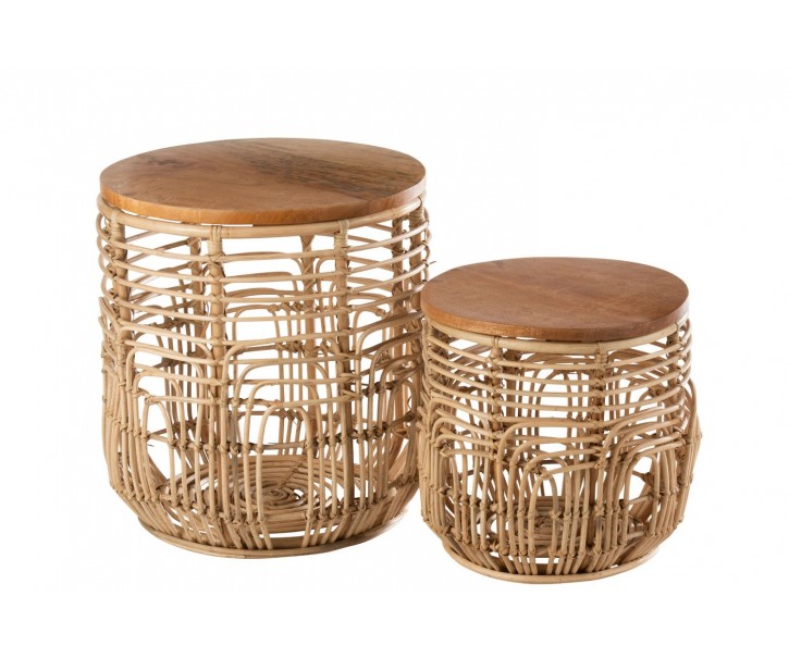 2ks přírodní ratanový odkládací stolek Ellen Rattan - 48*48*52 / 38*38*40 cm J-Line by Jolipa