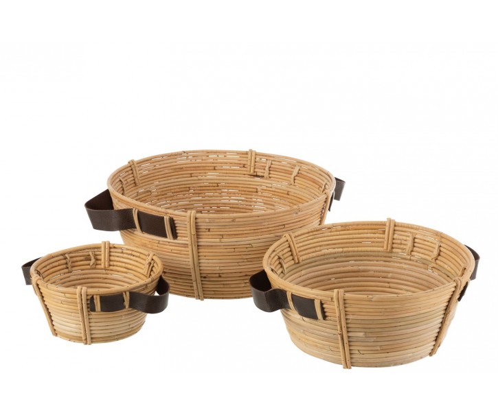 Set 3ks kulatých ratanových košíků Rattan Natural - Ø 44*18/ Ø 44*18/ Ø 44*18 cm J-Line by Jolipa