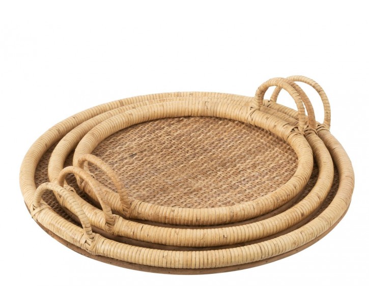 Set 3ks kulatý ratanový podnos s uchy Rattan Boom - Ø 48*10 / Ø 40*9 / Ø 31*9 cm J-Line by Jolipa