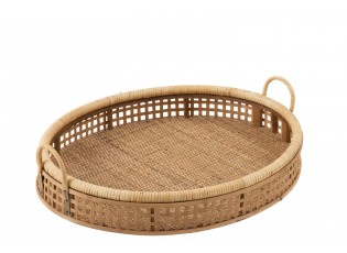 Přírodní oválný ratanovo-bambusový podnos s uchy Rattan Boom L - 65*52*16 cm