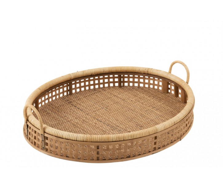 Přírodní oválný ratanovo-bambusový podnos s uchy Rattan Boom L - 65*52*16 cm J-Line by Jolipa