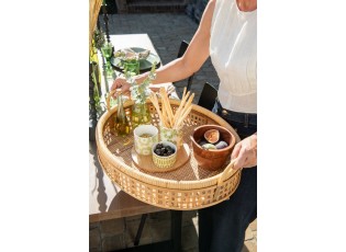 Přírodní oválný ratanovo-bambusový podnos s uchy Rattan Boom L - 65*52*16 cm