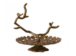 Bronzový kovový patrový etažér s ptáčky Tresa Bird Antique - 37*35*37 cm
