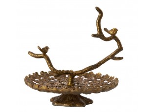 Bronzový kovový patrový etažér s ptáčky Tresa Bird Antique - 37*35*37 cm