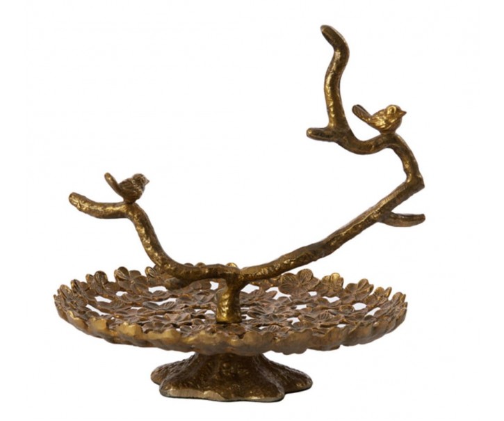 Bronzový kovový patrový etažér s ptáčky Tresa Bird Antique - 37*35*37 cm Light & Living