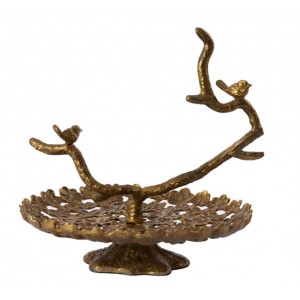Bronzový kovový patrový etažér s ptáčky Tresa Bird Antique - 37*35*37 cm
