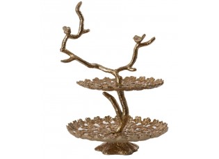 Bronzový kovový 2-patrový etažér s ptáčky Tresa Bird Antique - 37*35*53 cm
