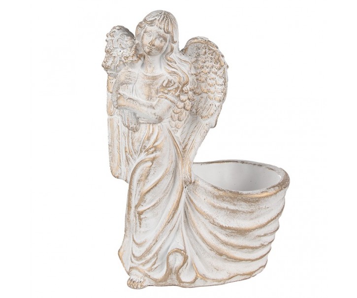 Bílý antik květináč se sochou anděla Angelio Baroque - 22*13*30 cm Clayre & Eef