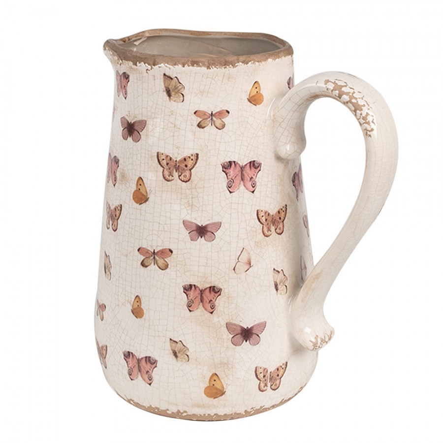 Béžový keramický džbán s motýlky Butterfly Paradise L - 21*15*23 cm Clayre & Eef Béžový keramický džbán s motýlky Butterfly Paradise L - 21*15*23 cm Clayre & Eef