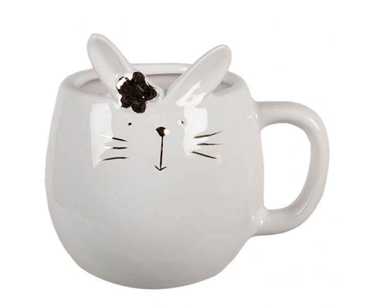 Bílý porcelánový hrneček ve tvaru králíčka Rabbit - 13*10*11 cm / 350 ml Clayre & Eef