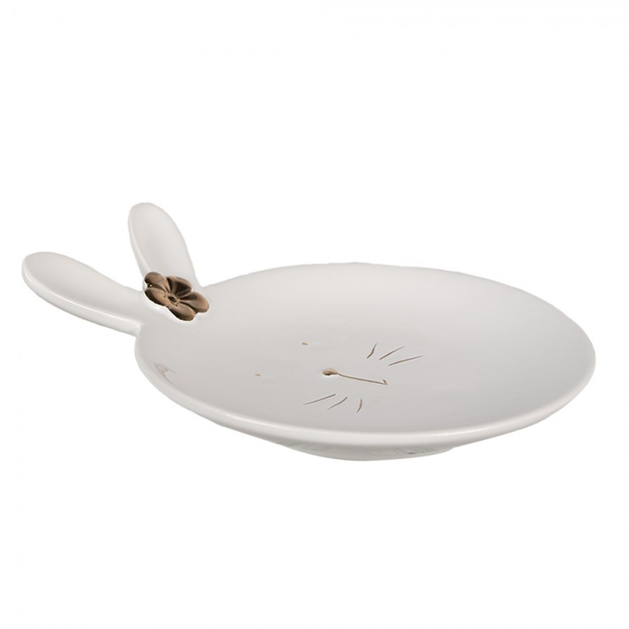 Bílý porcelánový dezertní talířek ve tvaru králíčka Rabbit - Ø 15* 19 *5 cm Clayre & Eef Bílý porcelánový dezertní talířek ve tvaru králíčka Rabbit - Ø 15* 19 *5 cm Clayre & Eef