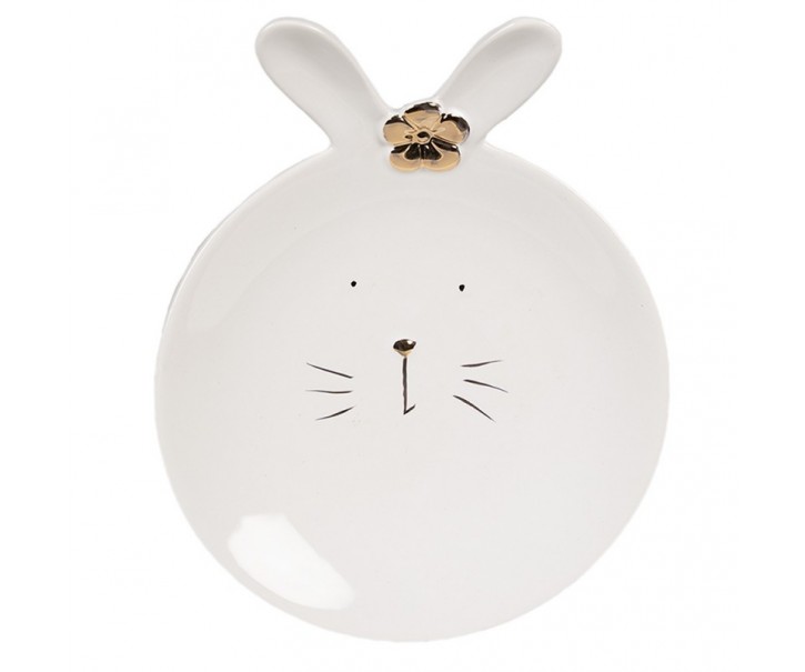 Bílý porcelánový dezertní talířek ve tvaru králíčka Rabbit - Ø 15* 19 *5 cm Clayre & Eef