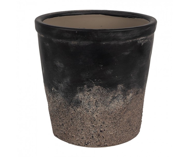 Černo-šedý keramický obal na květináč S - Ø 12*11 cm Clayre & Eef