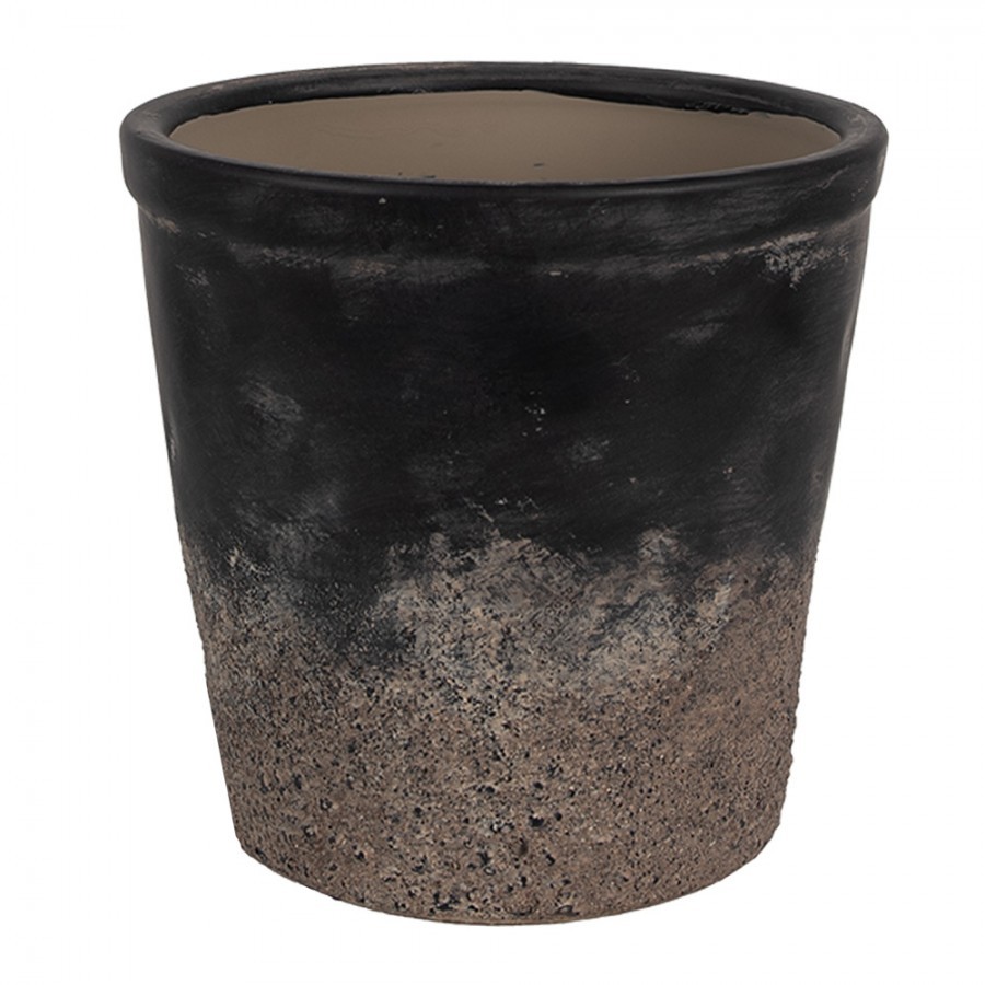 Černo-šedý keramický obal na květináč S - Ø 12*11 cm Clayre & Eef Černo-šedý keramický obal na květináč S - Ø 12*11 cm Clayre & Eef