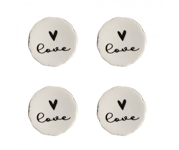 Set 4ks béžová keramická úchytka se srdíčky Love - Ø 4*3 /6 cm Clayre & Eef