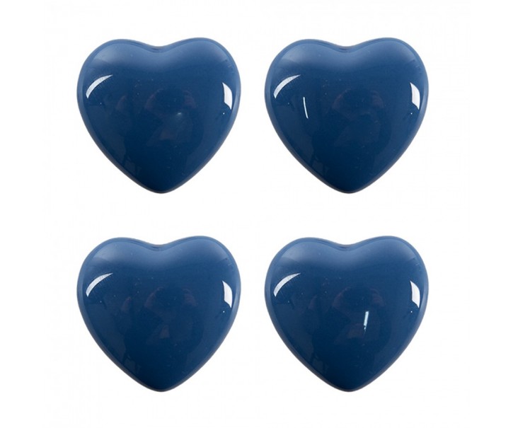 Set 4ks modrá keramická úchytka ve tvaru srdce - Ø 4*3 /6 cm Clayre & Eef